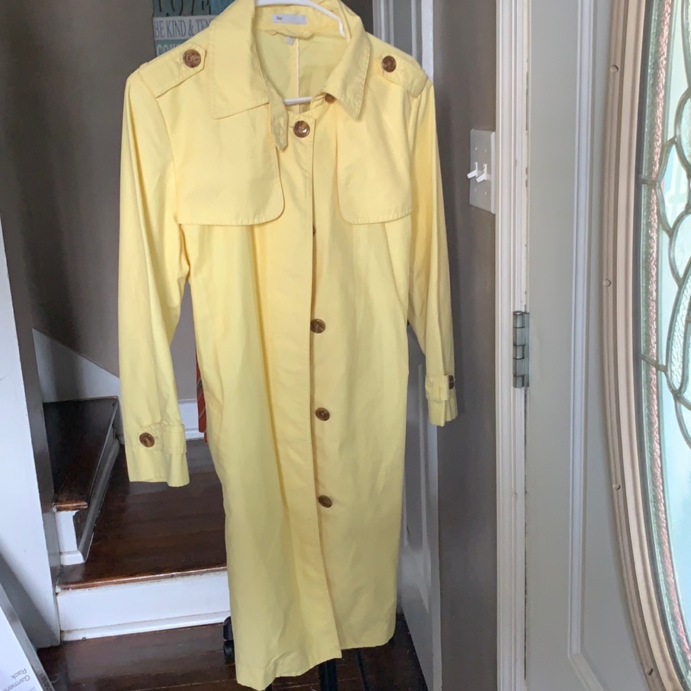Long yellow button down trench coat